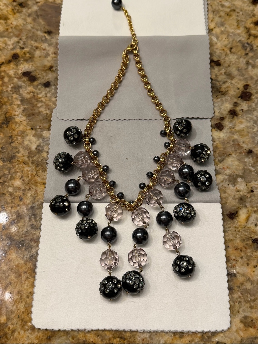 Kate Spade Gold Chain Necklace with Black Pavé and Smoky Beads